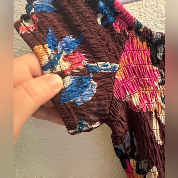 Brownish Purple Jumpsuit with Shirred Elastic Off-the-shoulder Top and Pockets - Picture 6 of 9